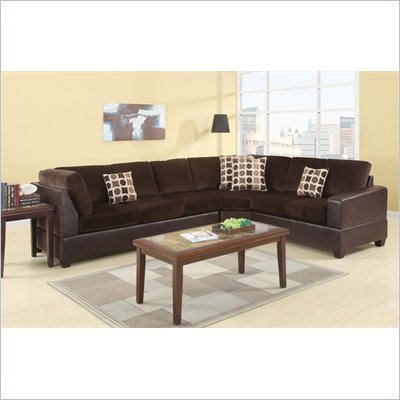 Poundex Bobkona U-Design Microfiber 3-Piece Sectional in Prolific Chocolate