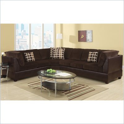 Poundex Bobkona U-Design Microfiber 3-Piece Sectional in Scintilla Chocolate