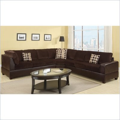 Poundex Bobkona U-Design Microfiber 3-Piece Sectional in Serendipity Chocolate