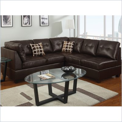 Poundex Bobkona U-Design Bonded Leather 2-Piece Sectional in Ailurophile Espresso