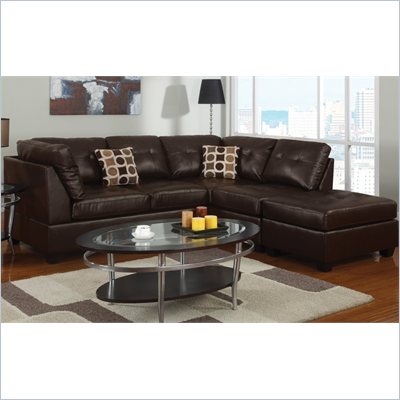 Poundex Bobkona U-Design Bonded Leather 3-Piece Sectional in Bungalow Espresso
