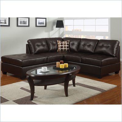 Poundex Bobkona U-Design Bonded Leather 2-Piece Sectional in Comely Espresso