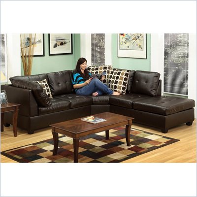 Poundex Bobkona U-Design Bonded Leather 3-Piece Sectional in Demesne Espresso