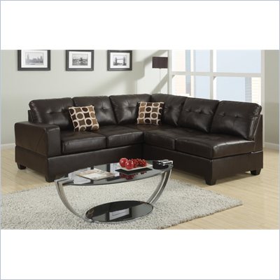 Poundex Bobkona U-Design Bonded Leather 2-Piece Sectional in Dulcet Espresso