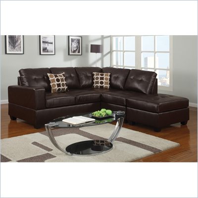 Poundex Bobkona U-Design Bonded Leather 3-Piece Sectional in Ethereal Espresso