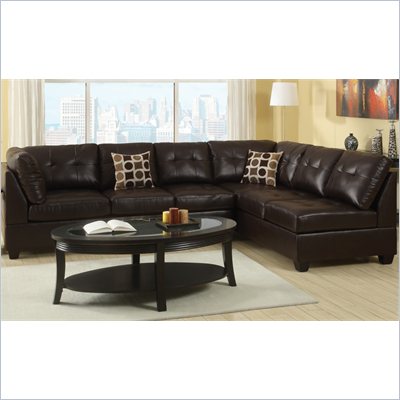 Poundex Bobkona U-Design Bonded Leather 2-Piece Sectional in Halcyon Espresso