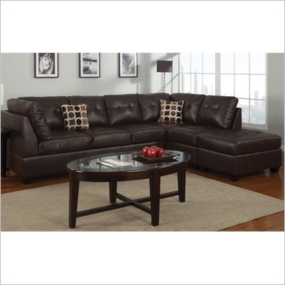 Poundex Bobkona U-Design Bonded Leather 3-Piece Sectional in Ingenue Espresso