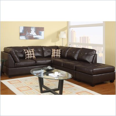Poundex Bobkona U-Design Bonded Leather 3-Piece Sectional in Leisure Espresso