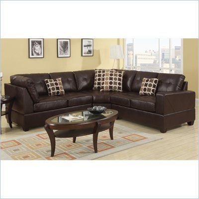 Poundex Bobkona U-Design Bonded Leather 3-Piece Sectional in Lissome Espresso