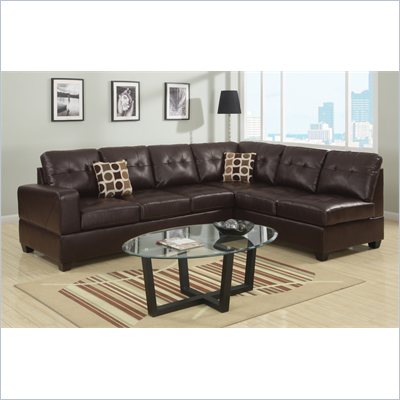 Poundex Bobkona U-Design Bonded Leather 2-Piece Sectional in Lithe Espresso