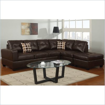 Poundex Bobkona U-Design Bonded Leather 3-Piece Sectional in Lush Espresso