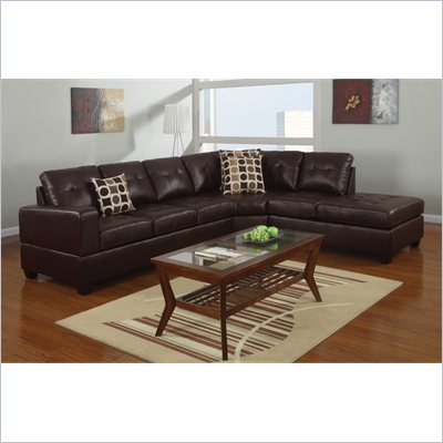 Poundex Bobkona U-Design Bonded Leather 3-Piece Sectional in Mellifluous Espresso