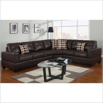 Poundex Bobkona U-Design Bonded Leather 3-Piece Sectional in Moiety Espresso