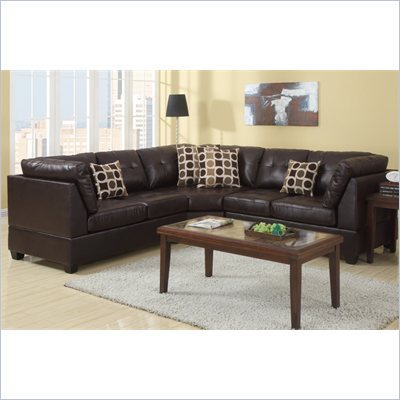 Poundex Bobkona U-Design Bonded Leather 3-Piece Sectional in Opulent Espresso
