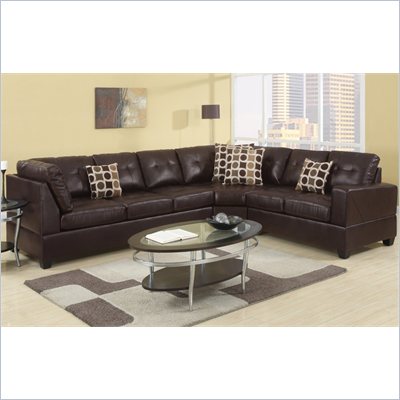 Poundex Bobkona U-Design Bonded Leather 3-Piece Sectional in Prolific Espresso