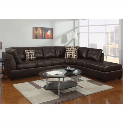 Poundex Bobkona U-Design Bonded Leather 3-Piece Sectional in Pastiche Espresso