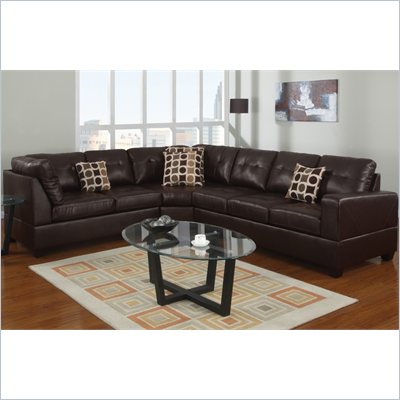 Poundex Bobkona U-Design Bonded Leather 3-Piece Sectional in Petrichor Espresso