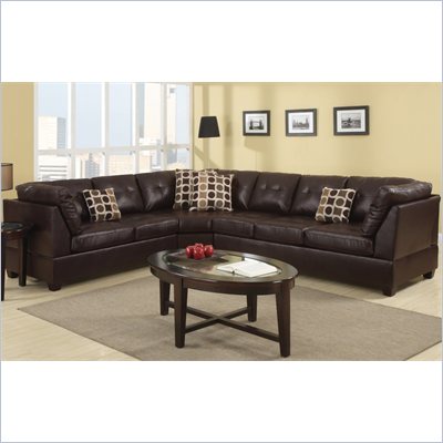 Poundex Bobkona U-Design Bonded Leather 3-Piece Sectional in Scintilla Espresso