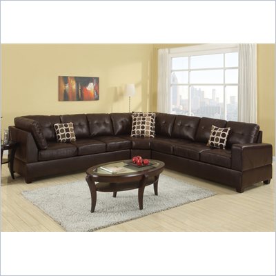Poundex Bobkona U-Design Bonded Leather 3-Piece Sectional in Serendipity Espresso