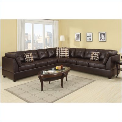 Poundex Bobkona U-Design Bonded Leather 3-Piece Sectional in Sumptuous Espresso