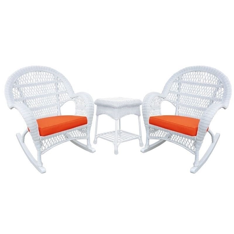 Jeco Piece Wicker Conversation Set in White with Orange Cushions