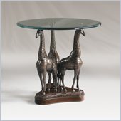 Henry Link Heads Above Giraffe Glass Top  Accent Table in Aged Bronze