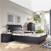 Tvilum Scottsdale Platform 3 Piece Bedroom Set in Black Woodgrain