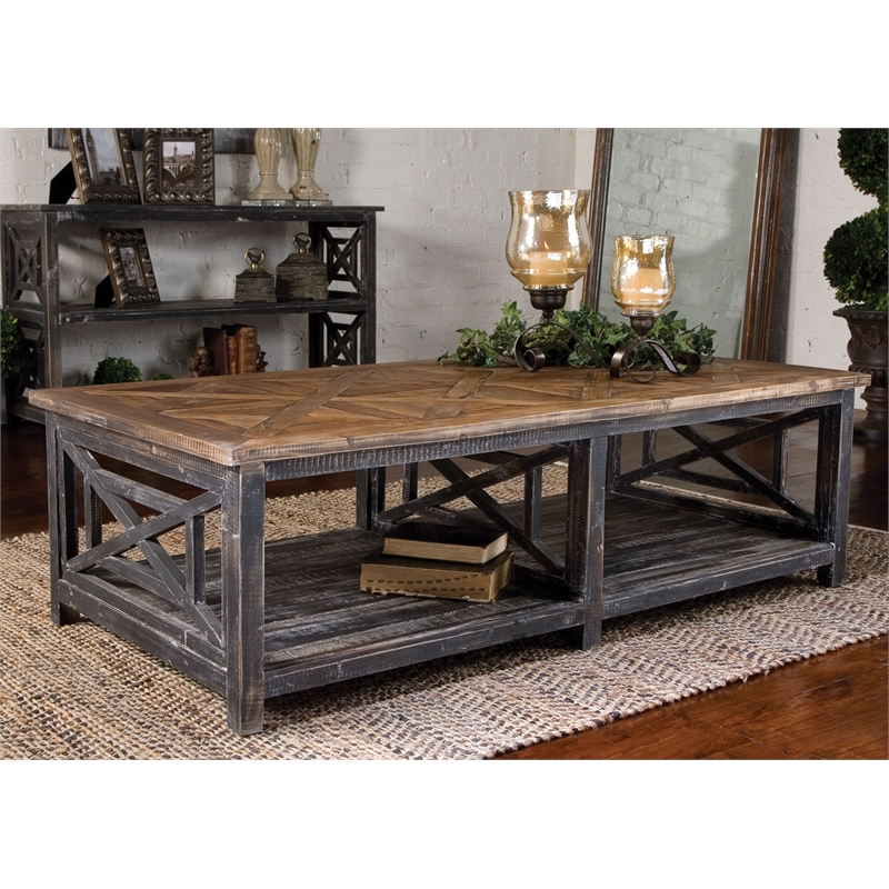 Uttermost Spiro Reclaimed Fir Wood Cocktail Table in Brushed Black