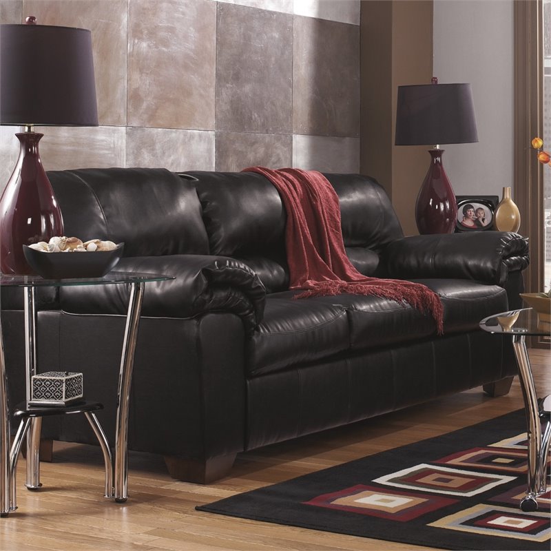 Flash Furniture Faux Leather Sofa in Black