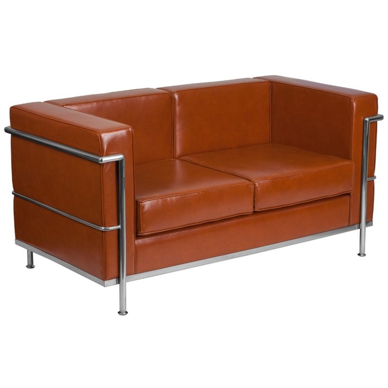 Flash Furniture Faux Leather Loveseat in Orange