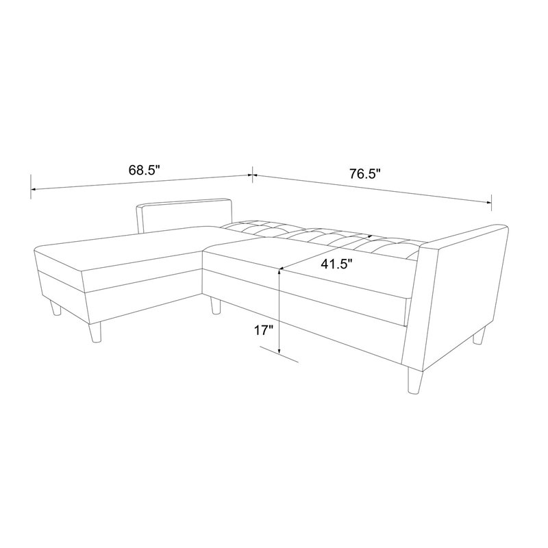 DHP Hartford Storage Sectional Futon with Chaise in Blue Chenille