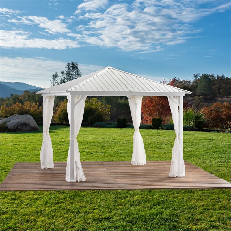 Noble House Pablo 10' x 10' Outdoor Modern Aluminum Hardtop Gazebo in White