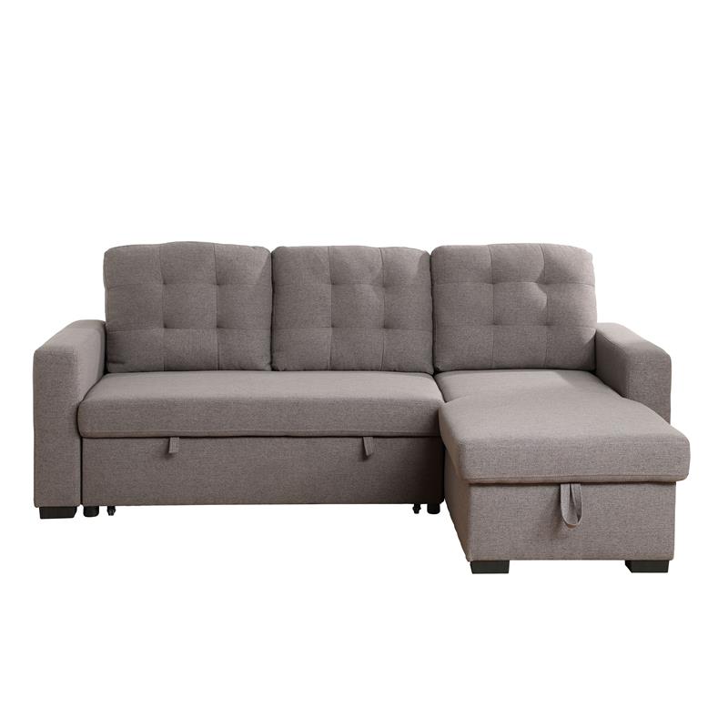 Acme Chambord Reversible Storage Sleeper Sectional Sofa In Gray Fabric