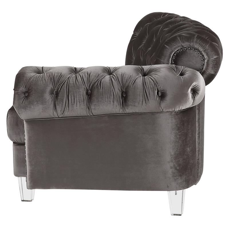 Acme Ninagold Piece Button Tufted Velvet Sectional Sofa In Gray