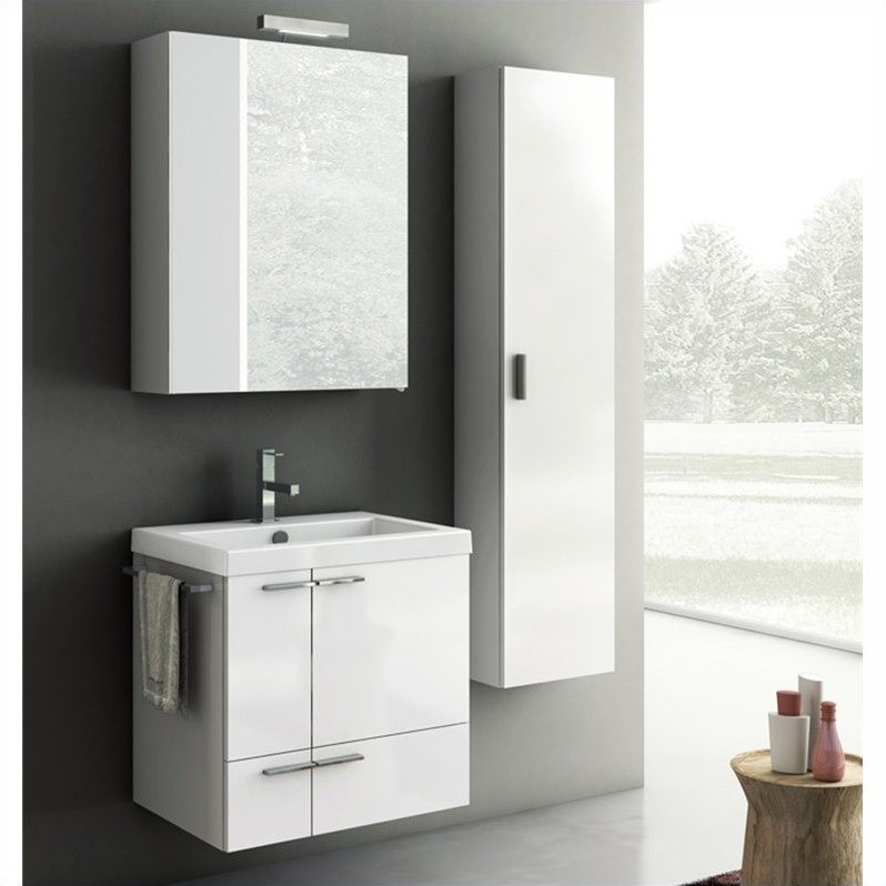 Nameek's New Space 24 Wall Mounted Bathroom Vanity Set in Glossy White