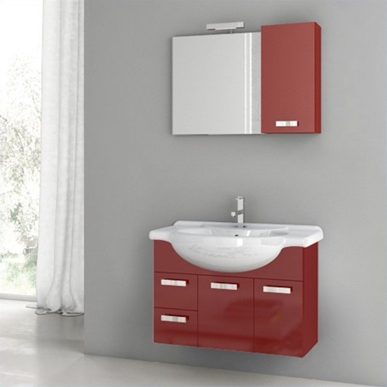 Nameek's ACF 32 Phinex 5 Piece Wall Mounted Bathroom Vanity Set in Glossy Red