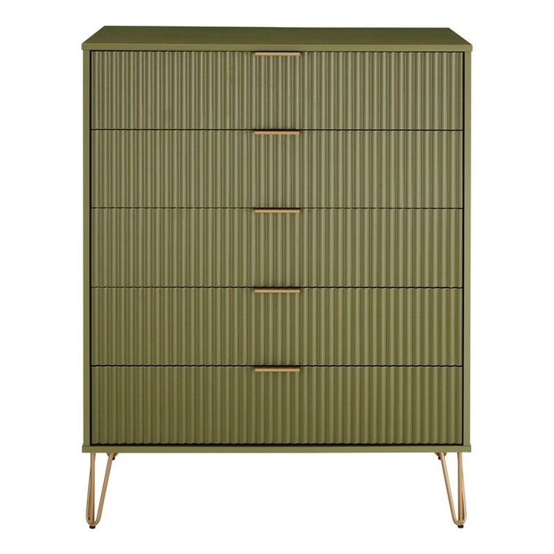 Manhattan Comfort DUMBO Modern 5-Drawer Tall Dresser in Olive Green Manhattan Comfort DUMBO Modern 5-Drawer Tall Dresser in Olive Green