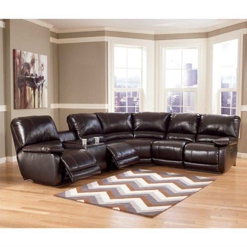 Ashley Furniture Capote Leather Power Reclining Sectional in Brown | eBay