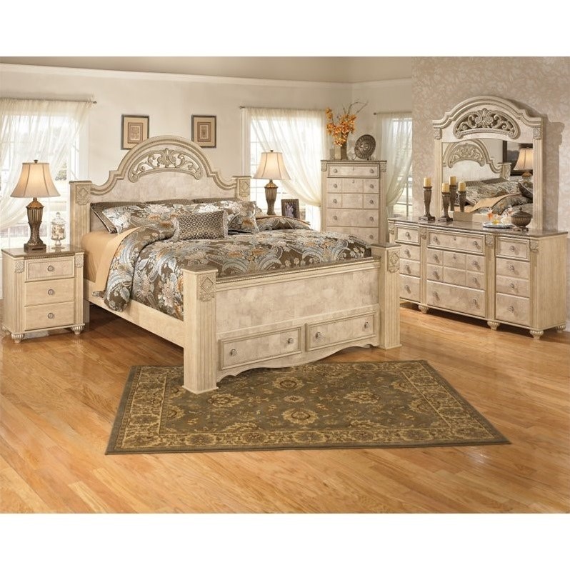 UPC 688168836282 product image for Ashley Saveaha 6 Piece Wood King Drawer Bedroom Set in Beige | upcitemdb.com