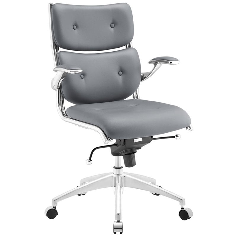 Modway Push Faux Leather Swivel Office Chair in Gray Modway Push Faux Leather Swivel Office Chair in Gray