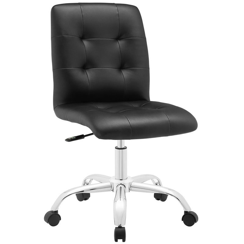 Modway Prim Faux Leather Mid Back Swivel Office Chair in Black