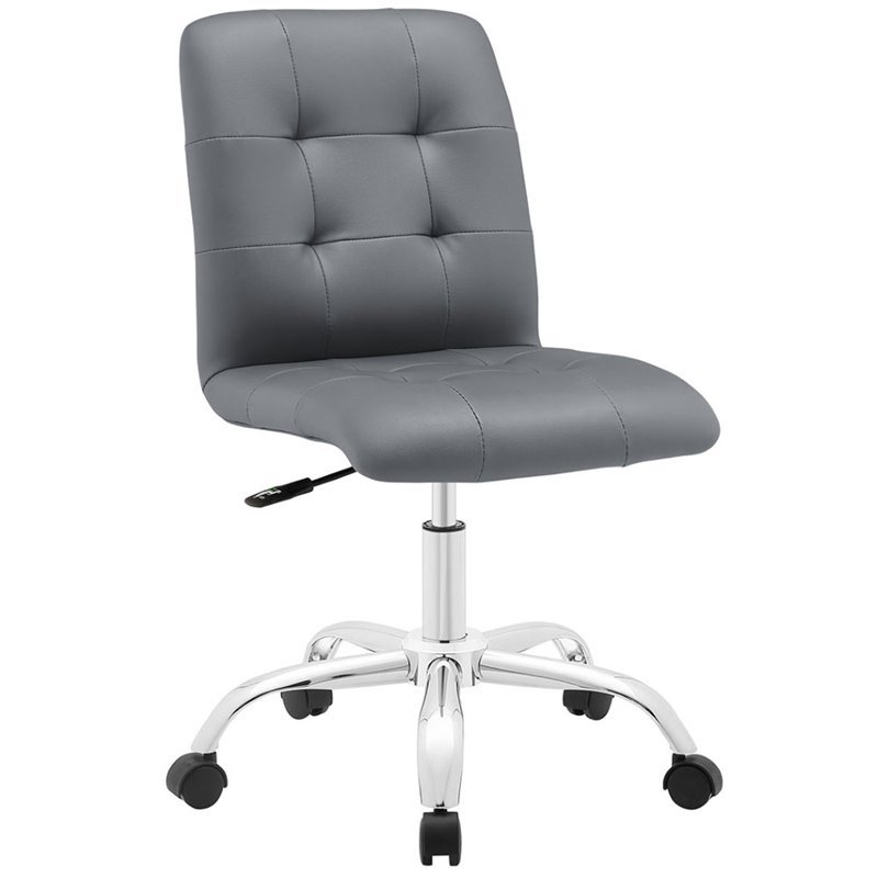 Modway Prim Faux Leather Mid Back Swivel Office Chair in Gray