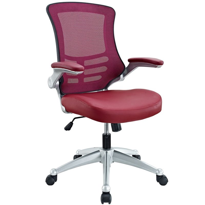 Modway Attainment Faux Leather Mesh Office Chair in Burgundy