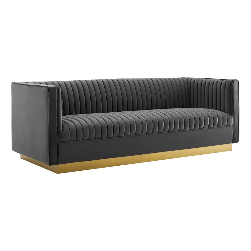 Modway Sanguine Vertical Channel Tufted Performance Velvet Sofa In Gray