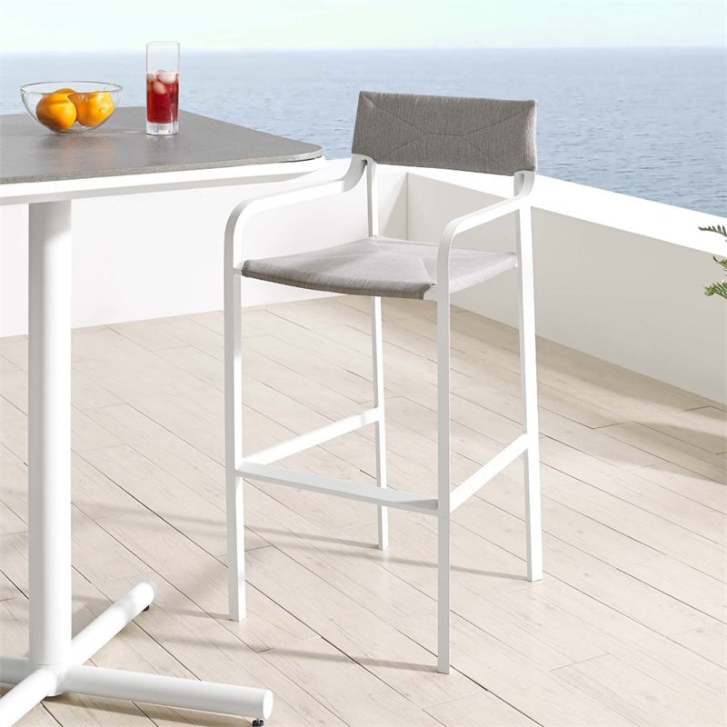 Modway Raleigh Aluminum Stackable Outdoor Bar Stool In White And Gray