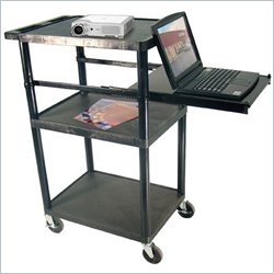 Luxor 3 Shelf Molded Plastic Multimedia Workstation with Pullout Keyboard Tray in Black