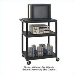 Luxor 40" H, Open Shelf Table with Locking Cabinet, Big Wheels and Electric Assembly