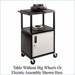Luxor 42 High, Low Priced Open Shelf Table with Locking Cabinet, Big Wheels and Electric Assembly