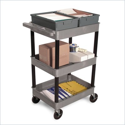 Luxor Furniture Endura 40.5" 3 Shelf Plastic Mobile Mail Cart in Gray