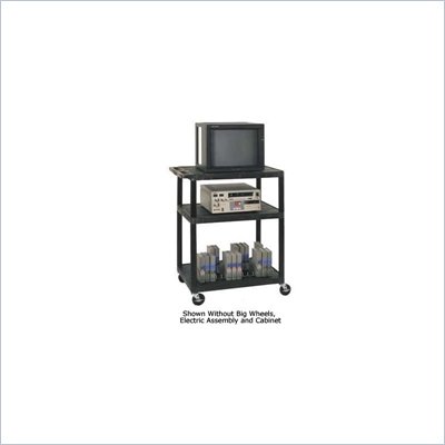 Luxor 40" H, Open Shelf Table with Locking Cabinet, Big Wheels and Electric Assembly